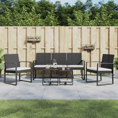 Nero Set da pranzo per patio vidaXL Dining 5 Pcs with Cushions for Deck Black PP Rattan Set da pranzo per patio