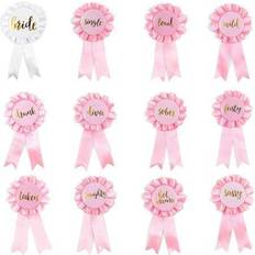 Pink Sashes Blue Panda Sparkle bash pink bachelorette ribbon pins for bridal party favors 12 pack