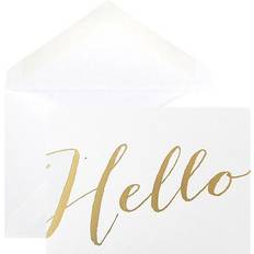 Jam Paper Greeting Card Sets 10/Pack Hello White with Gold Script