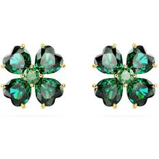 Swarovski Gold Earrings Swarovski Idyllia Green Gold-tone Plated Clover Stud Earrings 5666236