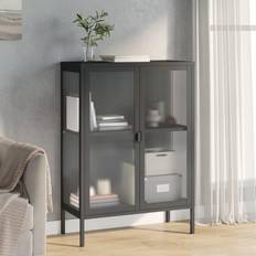 Steel Sideboards vidaXL Black 75 x 35 x 105 cm Glass and Steel Sideboard