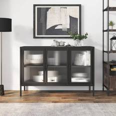 vidaXL Black 105 x 35 x 70 cm Glass and Steel Sideboard