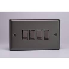 Grey Timers Varilight 4-Gang 10A 1- or 2-Way Rocker Switch Twin Plate in Graphite 21