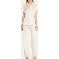 Vince Cap-Sleeve Ruched-Back Silk Blouse CHIFFON