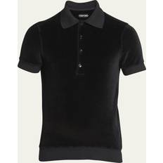 Nylon Polo Shirts Tom Ford Black Button Placket Polo LB999 BLACK IT