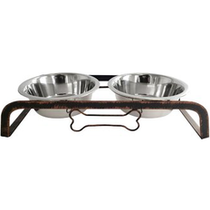 Pets Rustic Elevated Dog Bone Feeder with 2 2qt