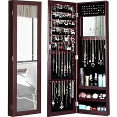 Jewelry Costway Wall Door Mounted Mirrored Jewelry Cabinet Storage Organizer-Brown