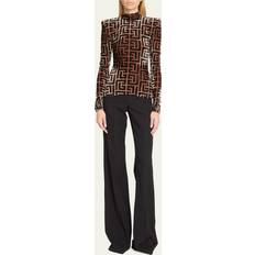 Balmain Women Jumpers Balmain Monogram Turtleneck Top - Brown