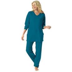 Turquoise - Women Clothing Plus Women's 2-Piece Lounge Set by Dreams & Co. in Deep Teal Size 5X