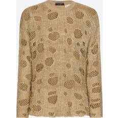 Dolce & Gabbana Linen and Silk Crewneck Sweater with Distressed Details