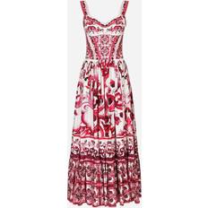 Dolce & Gabbana Long Dresses Dolce & Gabbana Calf-length bustier dress in Majolica-print poplin