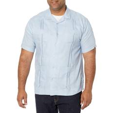 Cubavera Men's Four-Pocket Short Sleeve Button-Down Guayabera Shirt - Cashmere Blue