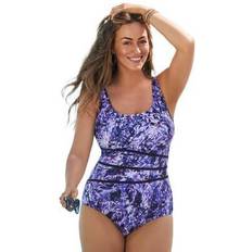 Purple Swimwear Swimsuits For All Plus Women's Chlorine Resistant Spliced Tank One Piece in Purple Abstract Size 20