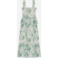 Ganni Pleated Floral-Print Smocked Crepon Midi Dress 42/UK