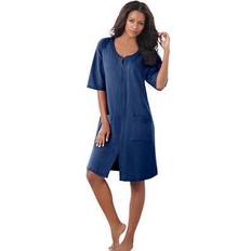 Blue Robes Plus Women's Short French Terry Zip-Front Robe by Dreams & Co. in Evening Blue Size 4X