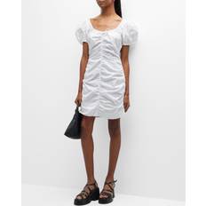 Ganni Poplin Gathered U-Neck Mini Dress - Bright White