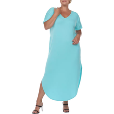 Turquoise - Women Dresses White Mark Plus Size Short Sleeve V-Neck Maxi Dress - Aqua