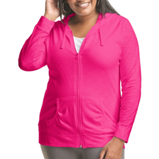 Just My Size Plus Full-Zip Slub Cotton Hoodie - Amaranth