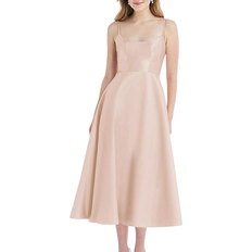 Midi Dresses - Pink Alfred Sung Spaghetti Strap Full Skirt Satin Midi Dress - Cameo