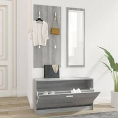 vidaXL Schoenenkastset 3-in-1 Bewerkt Hout Grijs