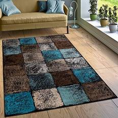 Marron Tapis Paco Home Créateur Tapis Salon Original Carreaux Turquoise Brun Crème 160x220 cm - Bleu Marron