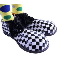 KBW Checkered Jumbo Clown Costume Shoes for Adults Black & White