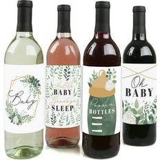 Party Decorations Big Dot of Happiness Boho botanical baby greenery baby shower decor wine bottle label stickers 4 ct