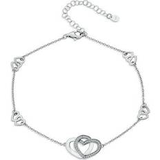 Anklets Bling Jewelry Romantic pave cz interlocking hearts charm anklet chain .925 silver