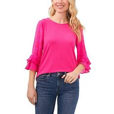 Ruffles T-shirts CeCe Sheer Sleeve Ruffled Cuff Top Bright Rose