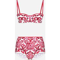 Dolce & Gabbana Bikinis Dolce & Gabbana Majolica-Print Balconette Two-Piece Swimsuit WHT/FUCHSI