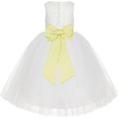 Christening Wear Children's Clothing Ekidsbridal Junior Floral Lace Flower Girl Christening Baptism Dress - Ivory/Canary