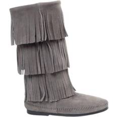 Low Heel - Women High Boots Minnetonka 3-Layer Fringe - Grey