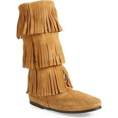 Slip-On - Women Hiking Shoes Minnetonka 3-Layer Fringe - Taupe