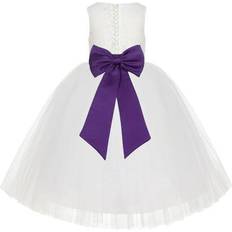 Girls Christening Wear Children's Clothing Ekidsbridal Junior Floral Lace Flower Girl Christening Baptism Dress - Ivory/Purple