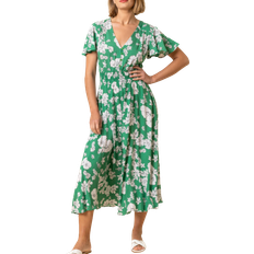 Roman Floral Print Tiered Midi Dress - Green