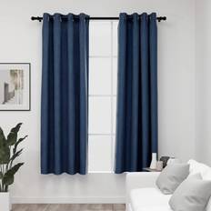 Tende vidaXL Tende Oscuranti Effetto Lino Con Occhielli 2 pz Blu 140x175 cm 140x175cm