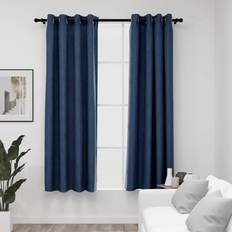 Blu Tende vidaXL Tende Oscuranti Effetto Lino Con Occhielli 2 pz Blu 140x175 cm