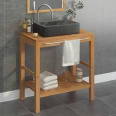 Mobiliers de Salle de Bain vidaXL Teck Solide Avec Lavabo Marbre Noir