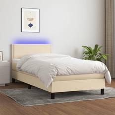 Látex Camas Continentales vidaXL Box Spring Colchón Y Luces LED Tela Crema 80x200 cm Cama Continental