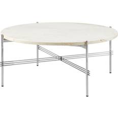 GUBI TS Neutral White Travertine/Polished Steel Coffee Table 80cm