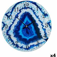 Gift Decor Elegant Blue Marble Crystal 30 x 4 x 30 cm Set of 4 Wall Clock 30cm