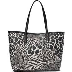 Michael Kors Carter Large Black Animal Print PVC Open Tote Shoulder Purse Bag