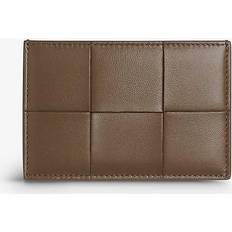 Bottega Veneta Card Cases Bottega Veneta Cassette Intreccio Leather Card Case - Taupe Grey - 01