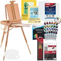 Water Colors 57pc artist watercolor painting set, field easel, 24 watercolor paints, 6 canvas