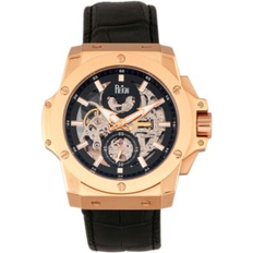 Commodus Automatic Skeleton Watch REIRN4005 Leather-Band Watch Rose Gold Black
