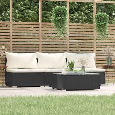 Ratán Muebles de Jardín y Exterior vidaXL 4 Piece Patio Lounge Set with Cushions Black Poly Rattan Conjunto de Sala de Exterior