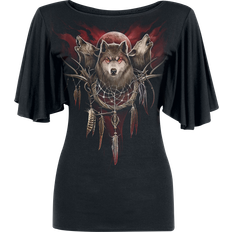 Spiral Boat Neck Bat Sleeve Top - Black