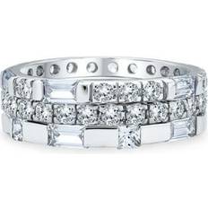 Solitaire Rings Bling Jewelry Stacking AAA CZ Baguette Eternity Wedding Band Set .925