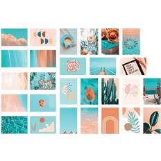 Orange Interior Decorating Walplus Orange and Teal Aesthetic Peel and Stick Wallpaper Collage Stickers 27pcs