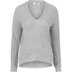 JDY Lightweight V Neck Jumper - White/Grey